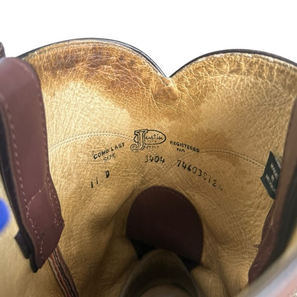 Justin Boots Classic Roper Men Size 11 D 3404 Brown Leather Western Cowboy Pull - Picture 10 of 17